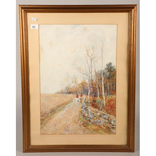 392 - Hunt, signed illegibly, watercolour on paper, 38 x 56 cm (59 x 76 cm including frame)