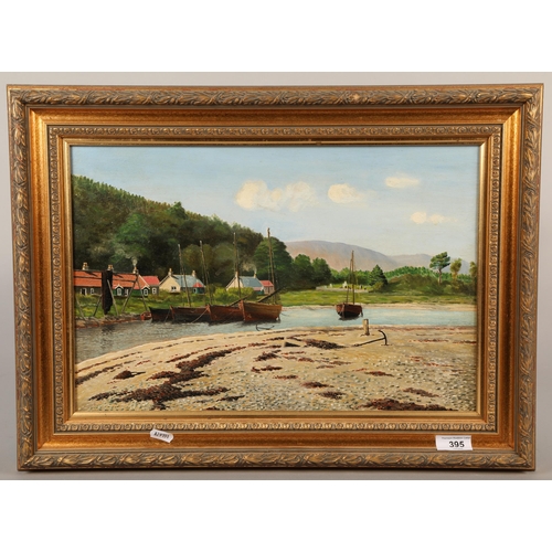 395 - Waterfoot, Carradale, unsigned, oil on board, 44 x 30 cm ( 57 x 41 cm including frame )