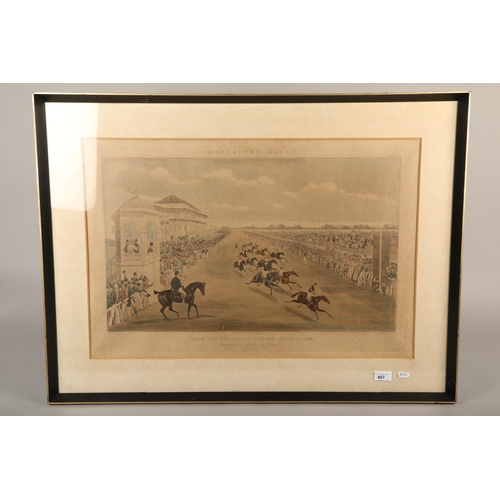 407 - J  Pollard, Engraving by J Harris ' Doncaster races' Race for the great St Leger stakes 1836 'A... 