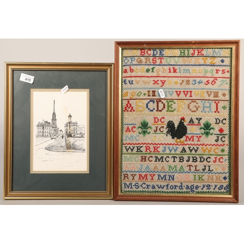 415 - Embroidery sampler, dated 1880, Anne Mcfarlane Sandgate Ayr (2)