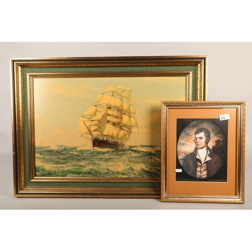 416 - M Dawson print in gilt frame, limited edition print of R Burns, (2)