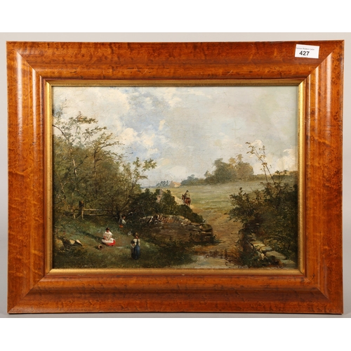 427 - William T Hawkesworth, 'By the Stream' dated 1847, oil on canvas, 40 x 29 cm ( 56 x 45 cm including ... 