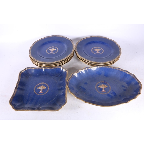 103 - Copeland Spode gilt blue and urn decorated part dessert set, retailed by Heal & Sons of London.