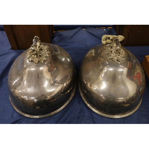 106 - Two large silver-plated cloches with ornate oak leaf and acorn handles, 48cm x 38cm, 28cm high inclu... 