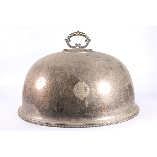 120 - Large silver-plated cloche decorated with clan crest with lion and garter.