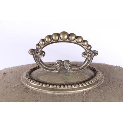 120 - Large silver-plated cloche decorated with clan crest with lion and garter.