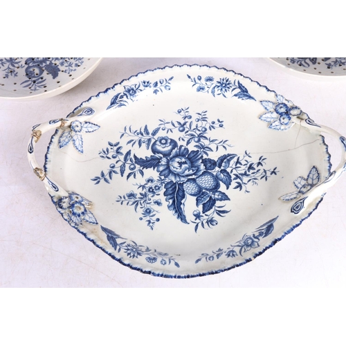 121 - Pair of crescent Worcester blue and white porcelain draining bowls, 19cm diameter.