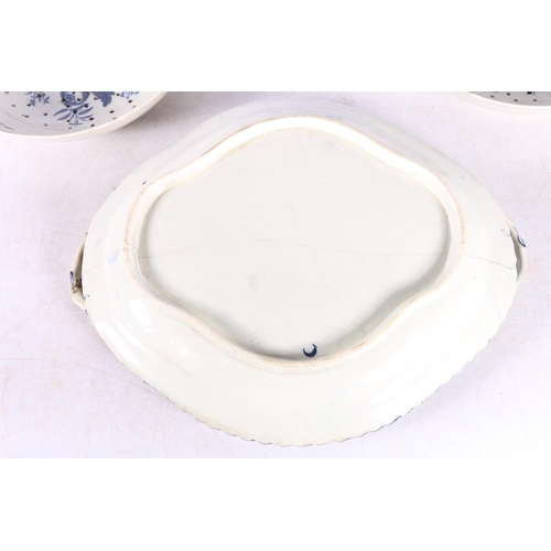 121 - Pair of crescent Worcester blue and white porcelain draining bowls, 19cm diameter.