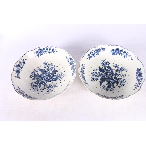 121 - Pair of crescent Worcester blue and white porcelain draining bowls, 19cm diameter.