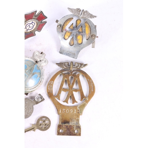 39 - Enamel Order of the Road car badge with '36 Year Driver' banner, two early AA car badges '130912' an... 