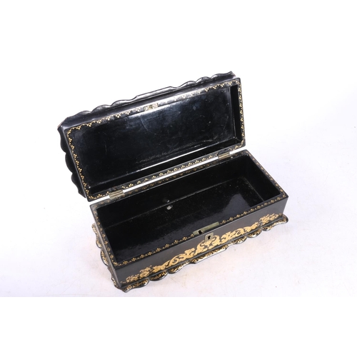 76 - Abalone inlaid and gilded lacquered hinge top glove box of rectangular form with lobed border, 26cm ... 