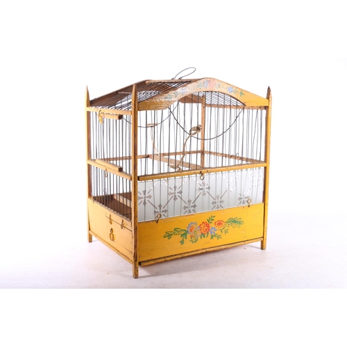 79 - Eastern European painted wooden birds cage, 29cm tall.