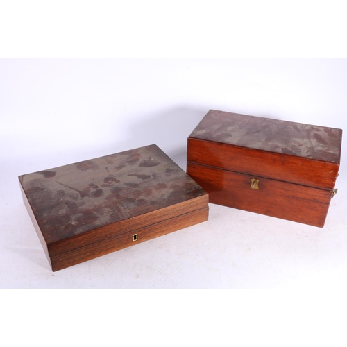 82 - Antique mahogany hinge top box with twin brass carrying handles, 28cm long and another. (2)