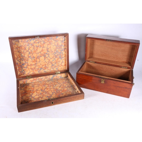 82 - Antique mahogany hinge top box with twin brass carrying handles, 28cm long and another. (2)