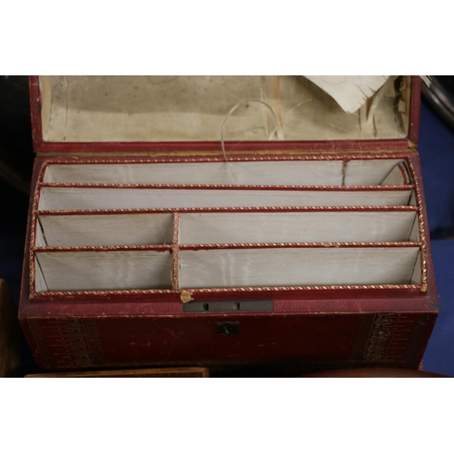 86 - Group of treen items to include Russian lacquered items, a gilded leather dome top box, South Africa... 