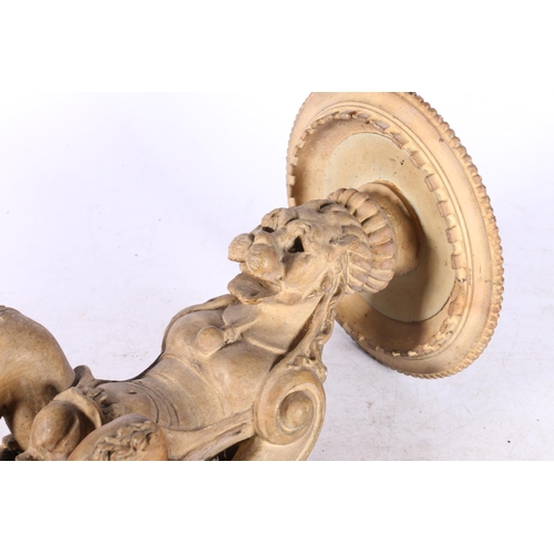 90 - Eastern carved wood wall sconce modelled with anthropomorphic creature support, 33cm tall.