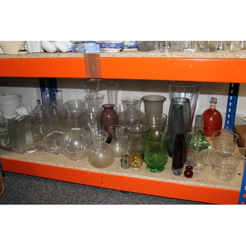 175 - Glassware to include amaryllis glasses, vases, jars and covers, crackle ware baluster vases, etc.