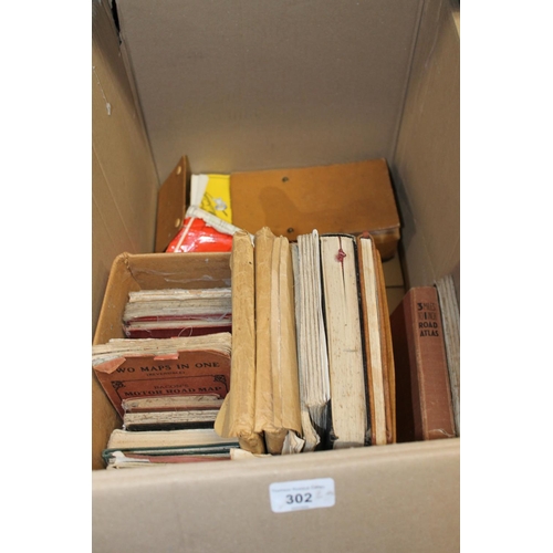 302 - Box of vintage road maps and road atlas.