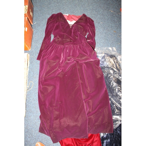 326 - Group of vintage ladies dresses to include velvet purple, Dark blue and others.