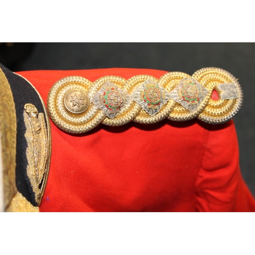 343 - British army red coatee with bullion wire collar and Royal Scots buttons, bullion wire epaulettes wi... 