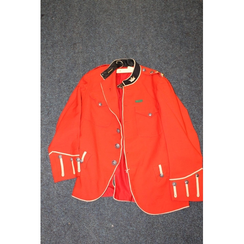 344 - British Army Red Coat jacket with Royal Scots buttons and collar badges, epaulette rank insignia for... 