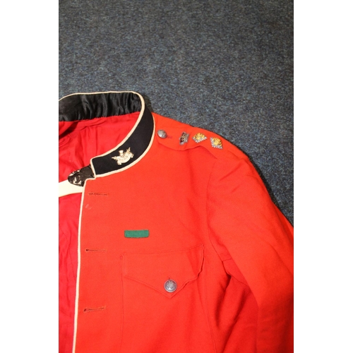 344 - British Army Red Coat jacket with Royal Scots buttons and collar badges, epaulette rank insignia for... 