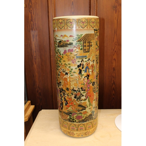 437 - Large modern Satsuma moriageware column stick stand, 61cm tall.