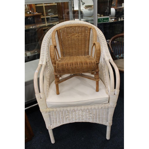 442 - Wicker conservatory chair and a child's chair similar. (2)