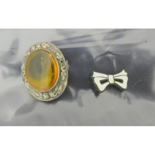 508 - Silver citrine style brooch and another enamel bow brooch