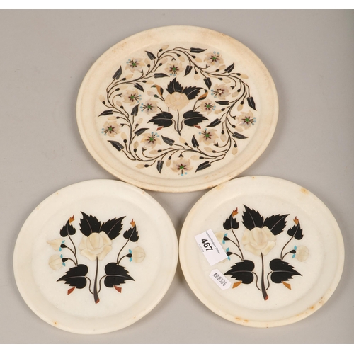 467 - Three alabaster specimen stone plates with floral design (3)