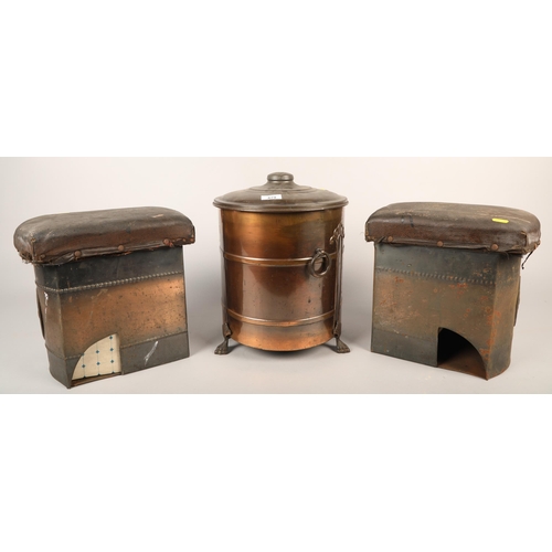 479 - Pair of fender stools and coal bin