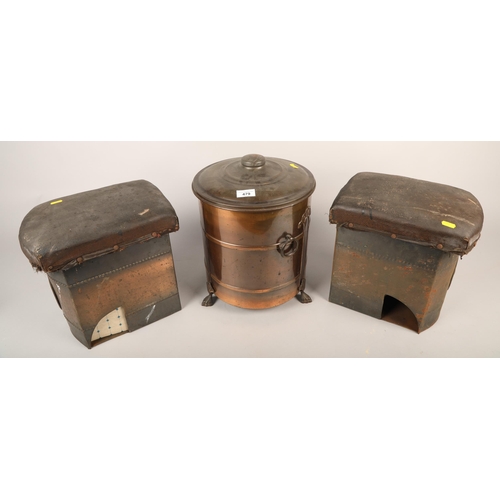 479 - Pair of fender stools and coal bin