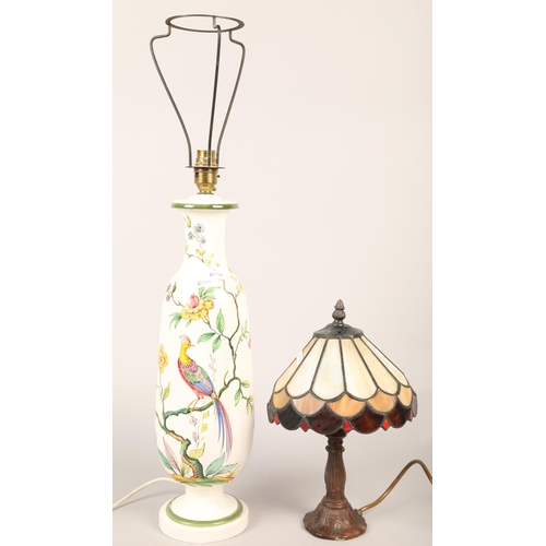 484 - Small Tiffany-style lamp with pottery lamp base