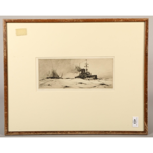 433 - Frank Mason (1875 - 1965), 'Marine Etching', signed etching, 29cm x 13cm (53cm x 43cm including fram... 