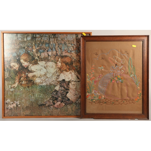 435 - Six framed pictures - including two Edward Atkinson Hornel prints - and a panel painting (7)