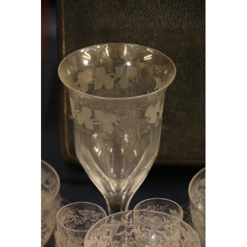 130 - Antique style etched glassware to include ice plates, finger bowls and drinking glasses.