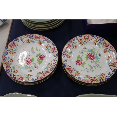 146 - Harlequin set of eight Copeland Spode side plates with hand-painted floral decoration, 20cm.