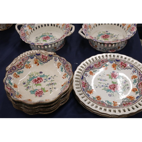 157 - Spode floral decorated pattern #3184 pottery part dinner set to include a pair of twin-handled baske... 