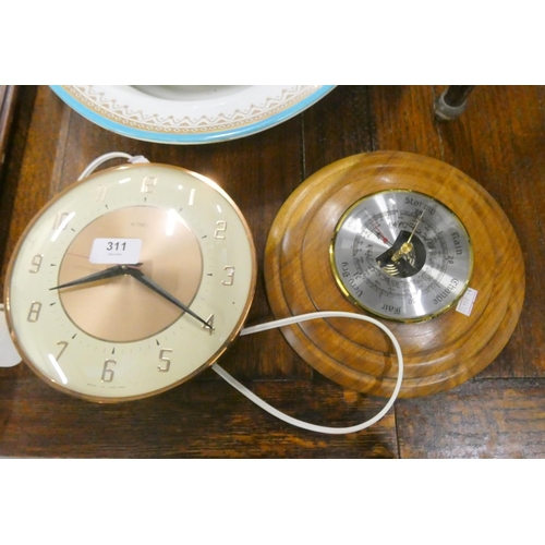 311 - Metamec vintage wall clock and a modern barometer.