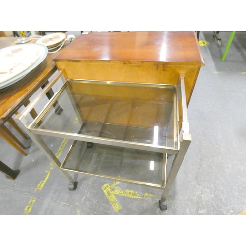 312 - Vintage smoke glass two tier hostess trolley.