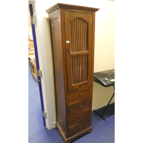 322 - Tall teak oriental style cupboard with 4 drawers to base.