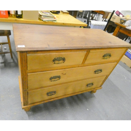 326 - Victorian pine chest of two short and three long drawers.  108cm