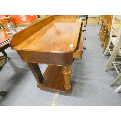 327 - Victorian mahogany side table fitted with two drawers. 105cm wide.