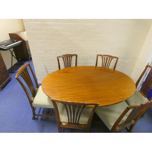 329 - Large tilt top dining table and 6 antique oak dining chairs.