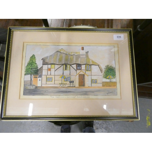 335 - Watercolour, The Thatched Cottage, Farnborough.