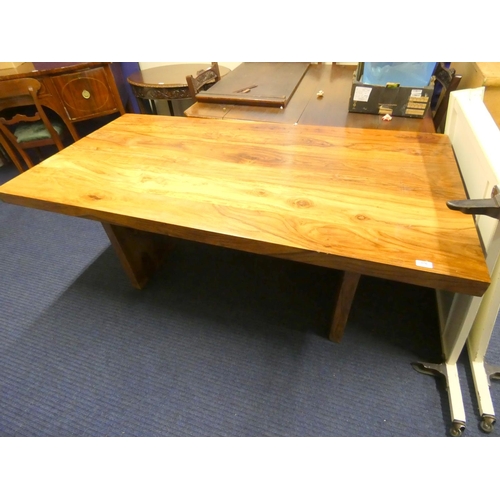 376 - Large heavy fruit wood dining table.