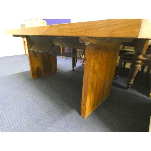 376 - Large heavy fruit wood dining table.