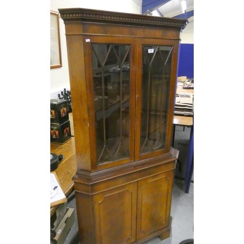 380 - Modern mahogany astragal glazed corner cupboard.