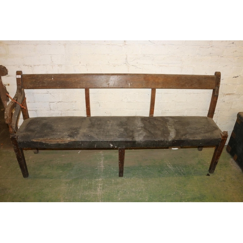 214 - Antique mahogany bench, raised on square tapering supports, 182cm long.