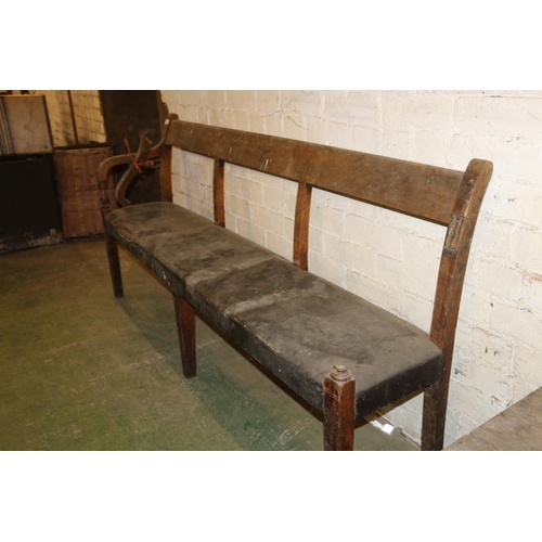 214 - Antique mahogany bench, raised on square tapering supports, 182cm long.